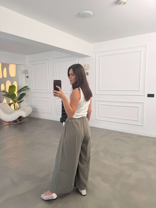 Haki Beli Pilili Tencel Pantolon 51204-Haki