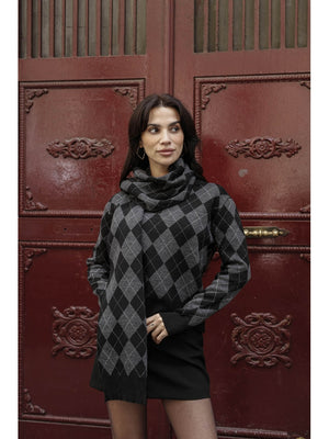 Siyah Sim Detaylı Atkılı Triko Kazak 2620-Siyah