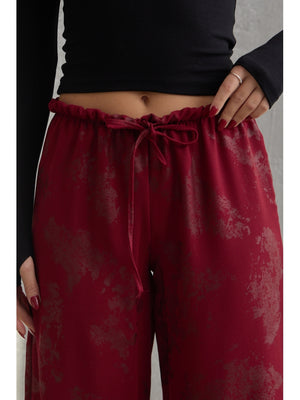 Bordo Varaklı Palazzo Pantolon 1615