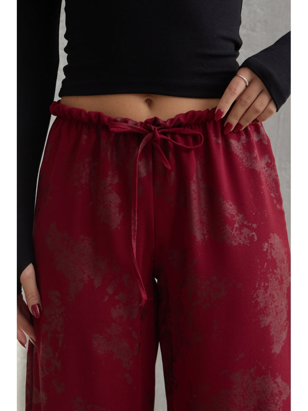 Bordo Varaklı Palazzo Pantolon 1615