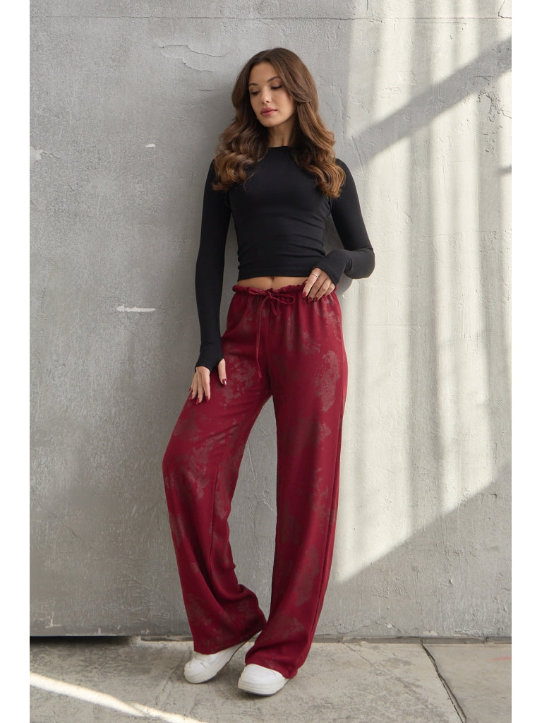 Bordo Varaklı Palazzo Pantolon 1615