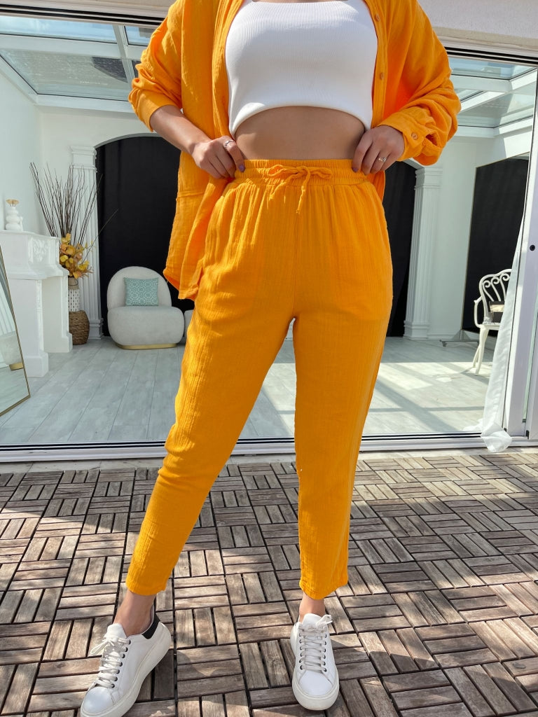 Orange Rengi Keten Pantolon