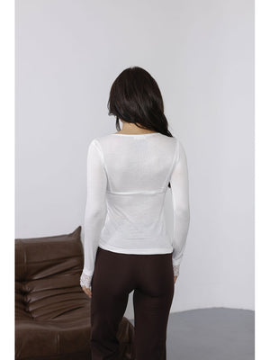 Beyaz Yakası Dantelli Bluz 0407-Beyaz