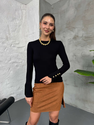 Siyah Kolları Gold Düğmeli Body