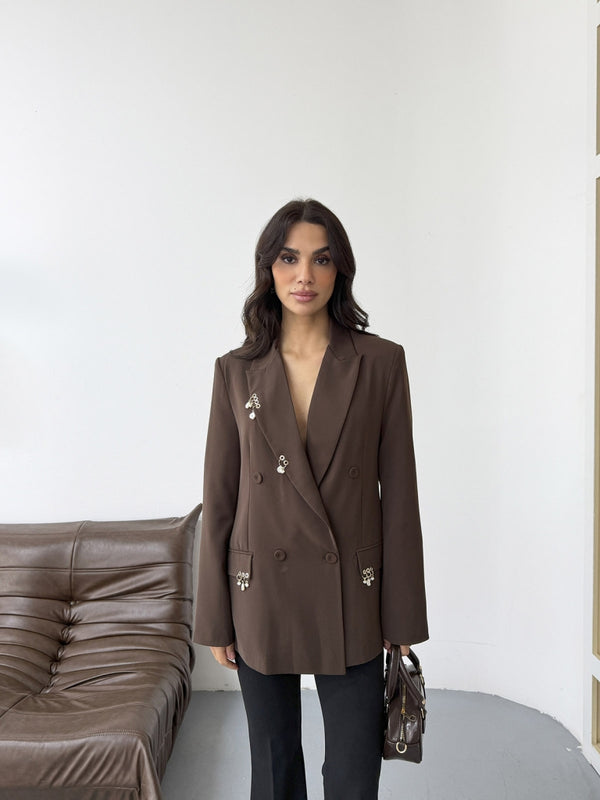 Kahve Küpeli Blazer Ceket 580756-Kahve