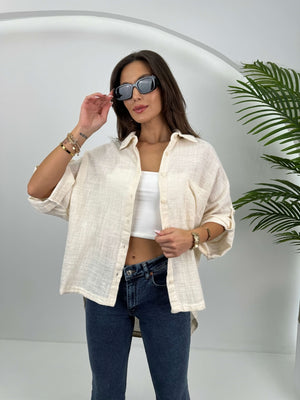Taş Düşük Kol Oversize Gömlek
