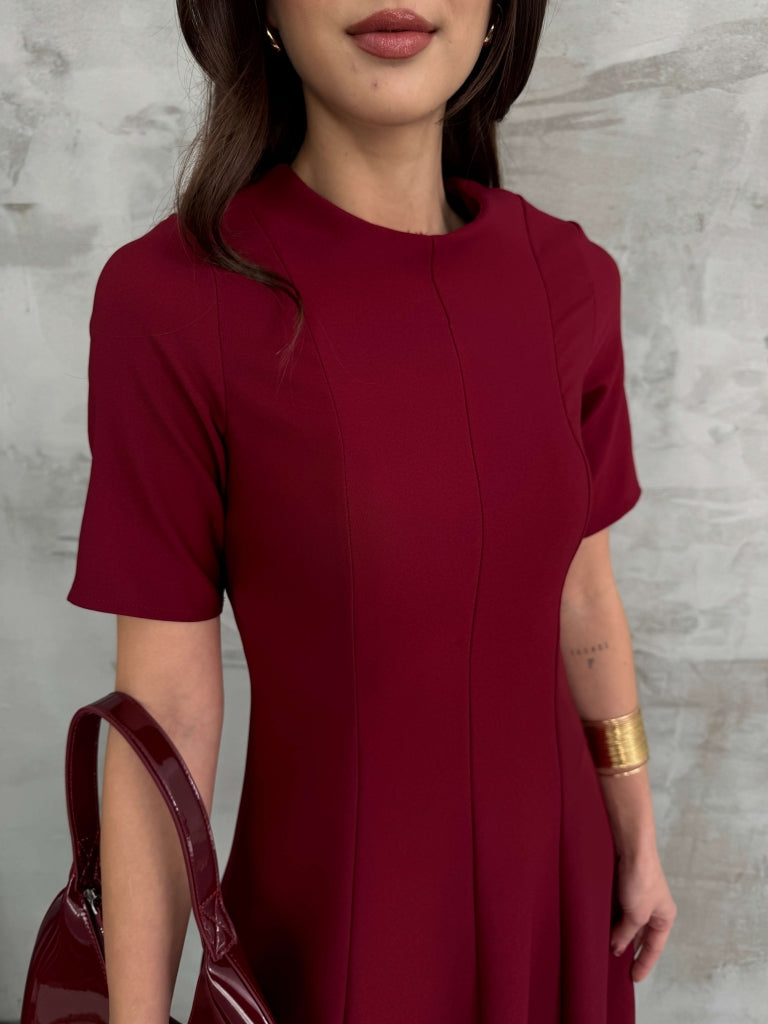 Bordo Maxi Boy Volanlı Elbise