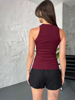 Bordo Zr Model Halter Yaka Taşlı Atlet