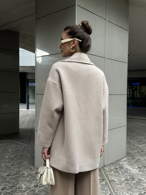 Camel Balık Sırtı Oversize Astarlı Kısa Kaban