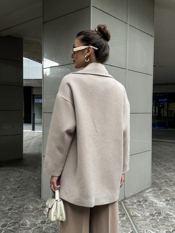 Camel Balık Sırtı Oversize Astarlı Kısa Kaban