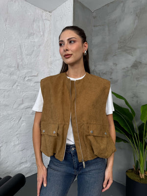 Camel Tasarım Süet Yelek
