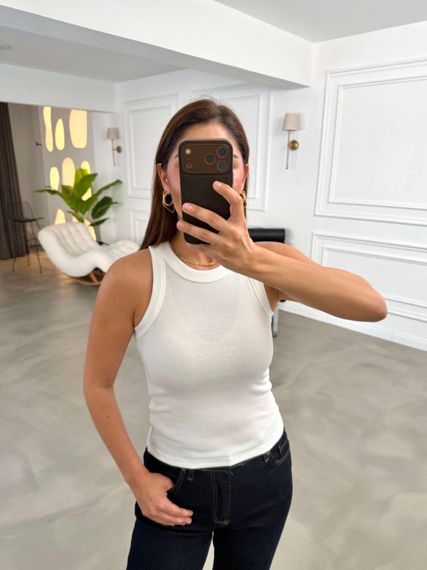 Beyaz Halter Yaka Fitilli Body 23067-Beyaz
