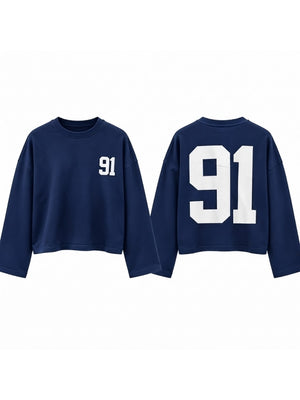 Mavi Baskılı Uzun Kollu Basic Sweat 12470-Mavi