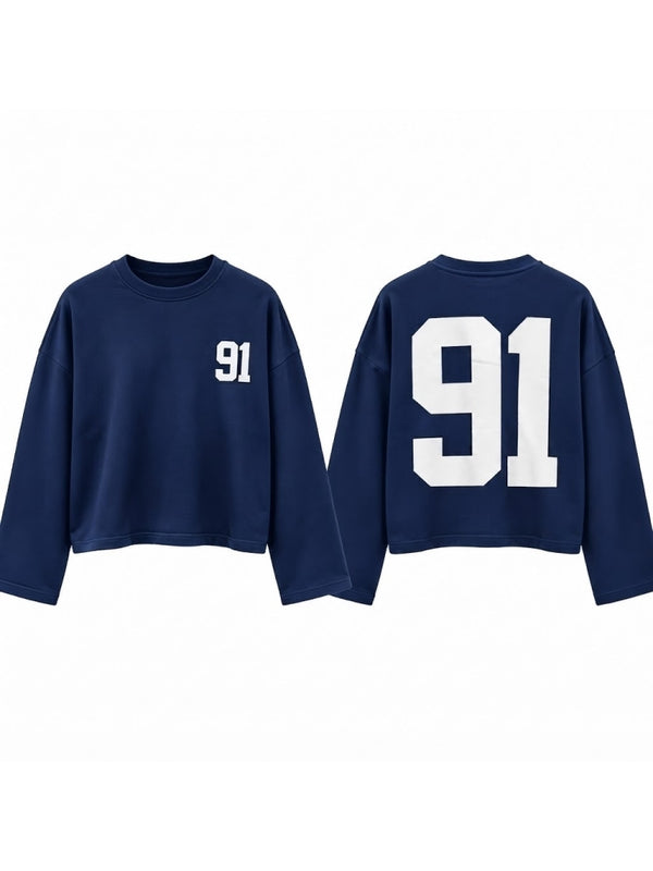 Mavi Baskılı Uzun Kollu Basic Sweat 12470-Mavi