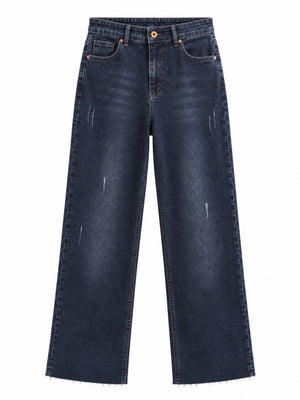 Mavi Kahve Yıkamalı Kesik Paça Jean 304740-Mavi