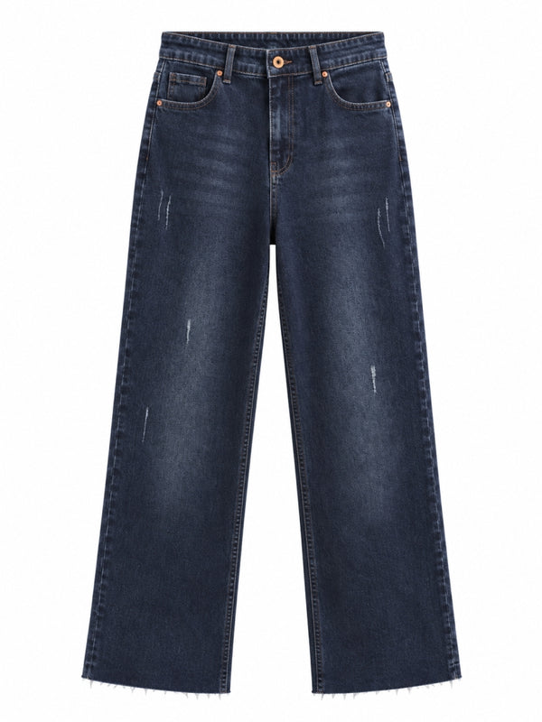 Mavi Kahve Yıkamalı Kesik Paça Jean 304740-Mavi