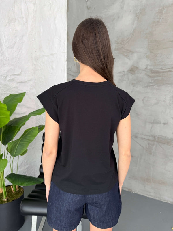 Siyah Ay Kol Basic Tshirt