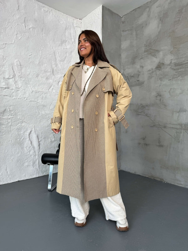 Camel Ekose Detaylı Reglan Trenç
