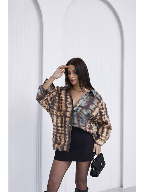 Turkuaz Batik Desenli Gömlek EY-5028-TURKUAZ