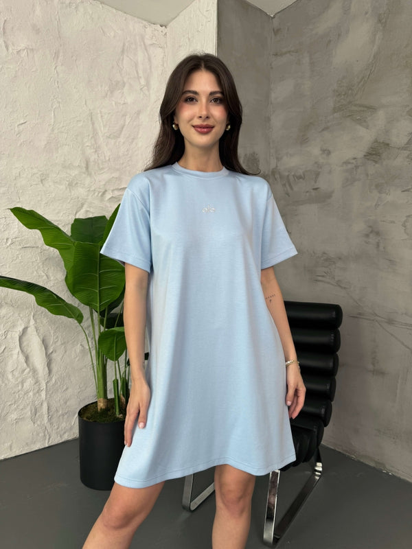 Bebe Mavi Orj Kısa Kol Modal Elbise