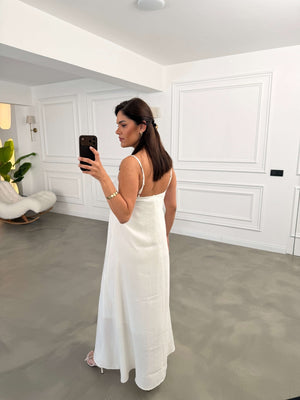 Beyaz İp Askılı Çan Elbise 3041-Beyazz