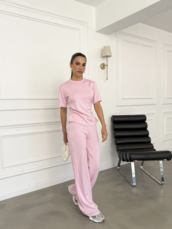 Pembe Yanları Büzgülü Takım EY-1396-Pembe