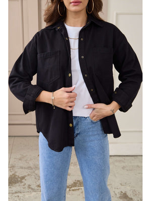 Siyah Çıtçıtlı Gabardin Gömlek