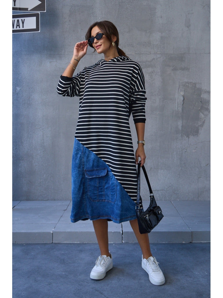 Çizgili Jean Detay Sweat Elbise EY8047