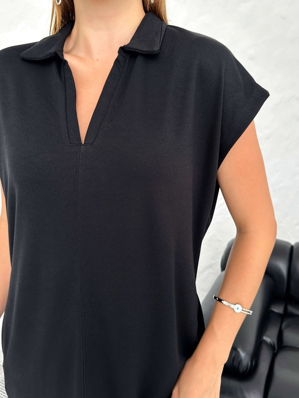 Premium Siyah Polo Yaka Modal Elbise