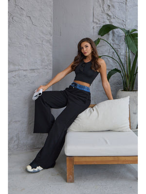 Siyah Jean Detaylı Pantolon