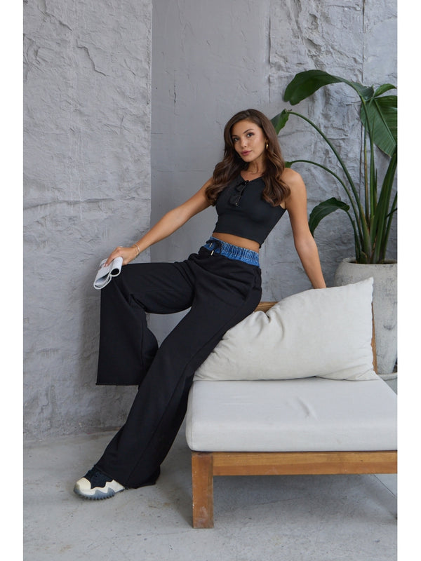 Siyah Jean Detaylı Pantolon