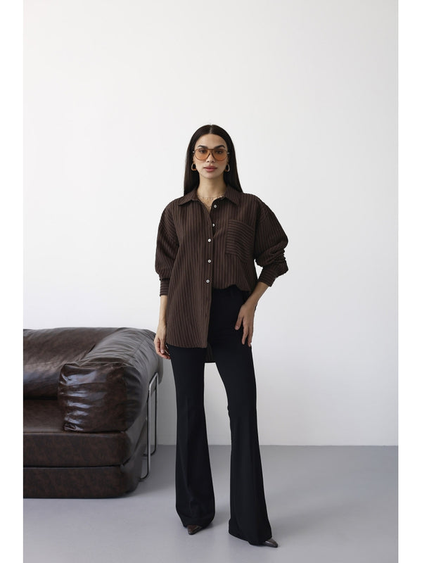 Kahve Fitilli Oversize Gömlek 5000-Kahve