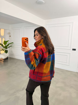 Bordo Ön Fermuarlı Peluş Sweat 22889-Bordo