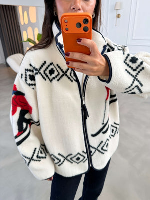 Ekru Ön Fermuarlı Peluş Sweat 22889-Ekru