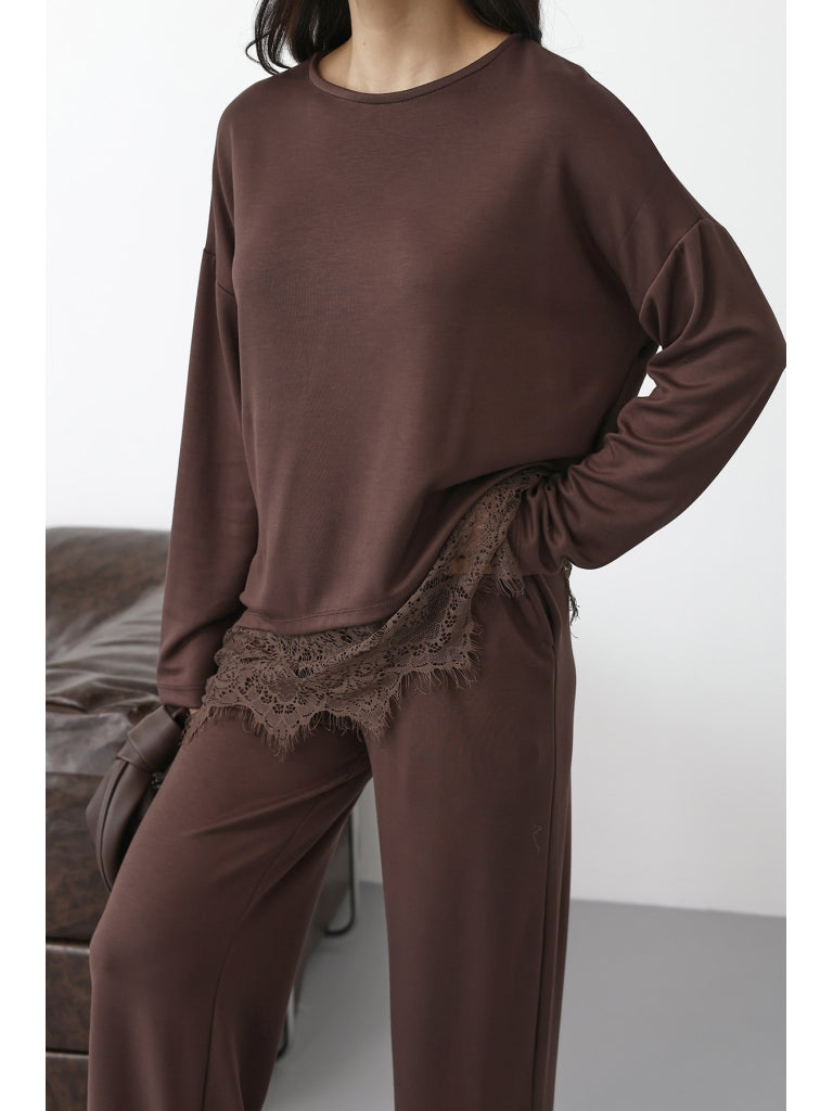 Kahverengi Etek Ucu Dantelli Modal Takım 4105-Kahverengi