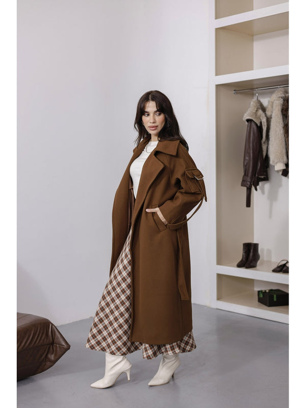 Kahverengi Kolları Cep Detaylı Premium Kaban 20101-Kahverengi