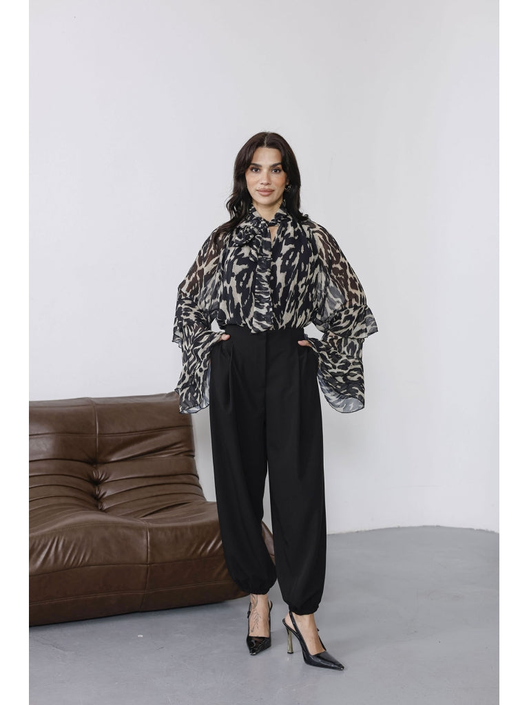 Siyah Pileli Paçası Lastikli Pantolon 51230-SİYAH