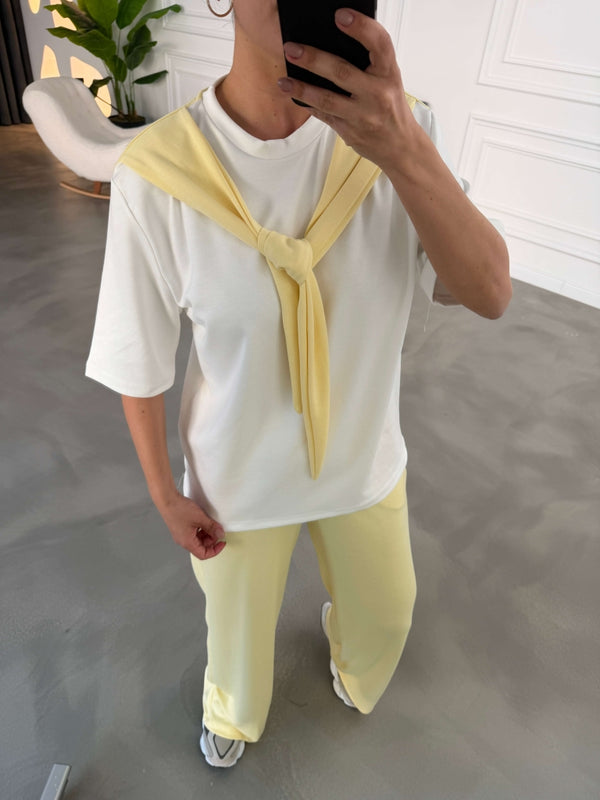 Sarı Fular Detaylı Pantolon Takım 4116-Sarı