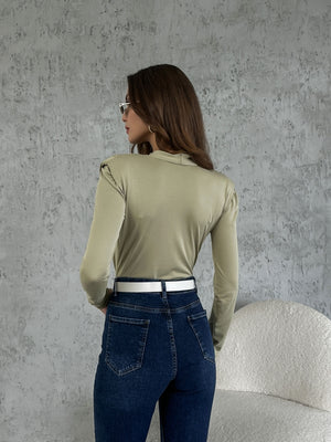 Haki Vatkalı Modal Bodysuit Bluz