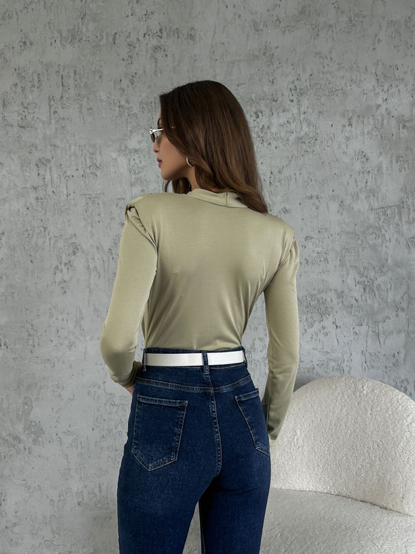 Haki Vatkalı Modal Bodysuit Bluz