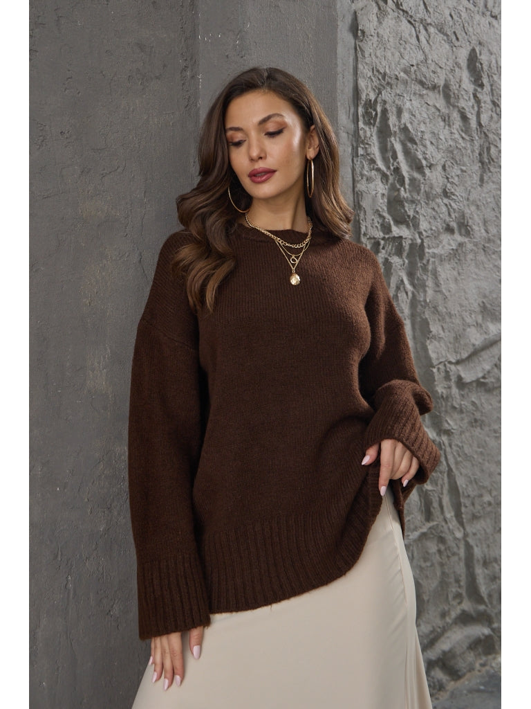 Kahve Bisiklet Yaka Oversize Kazak