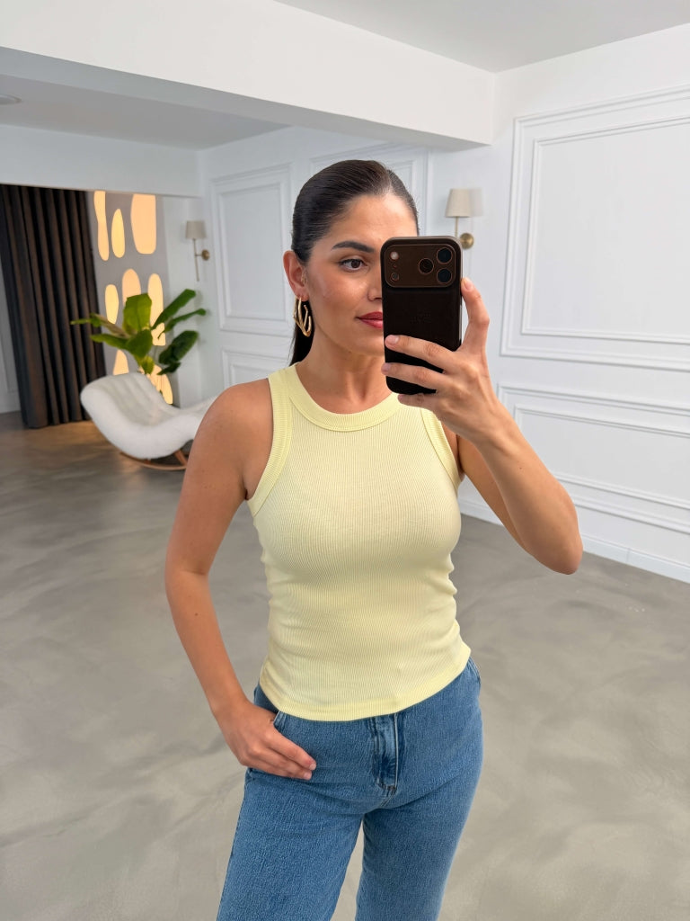 Sarı Halter Yaka Fitilli Body 23067-Sarı