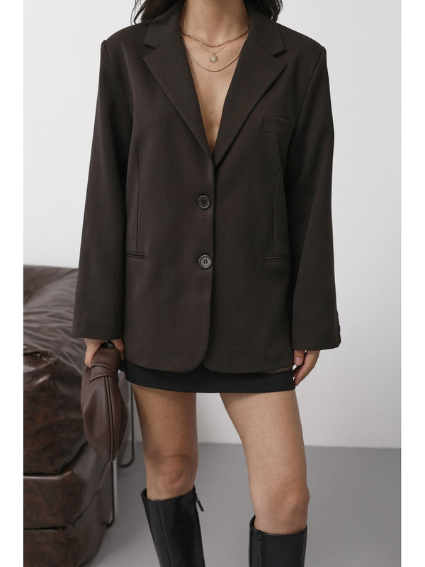 Kahverengi Çift Düğmeli Blazer Ceket EY261001-Kahverengi