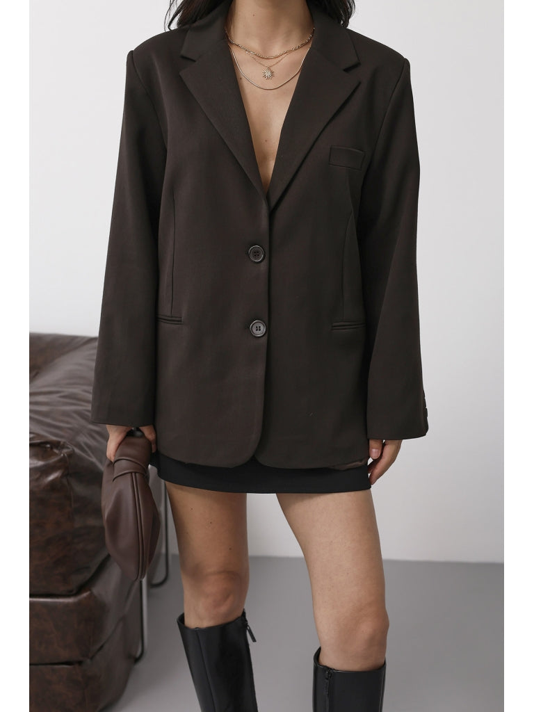 Kahverengi Çift Düğmeli Blazer Ceket EY261001-Kahverengi