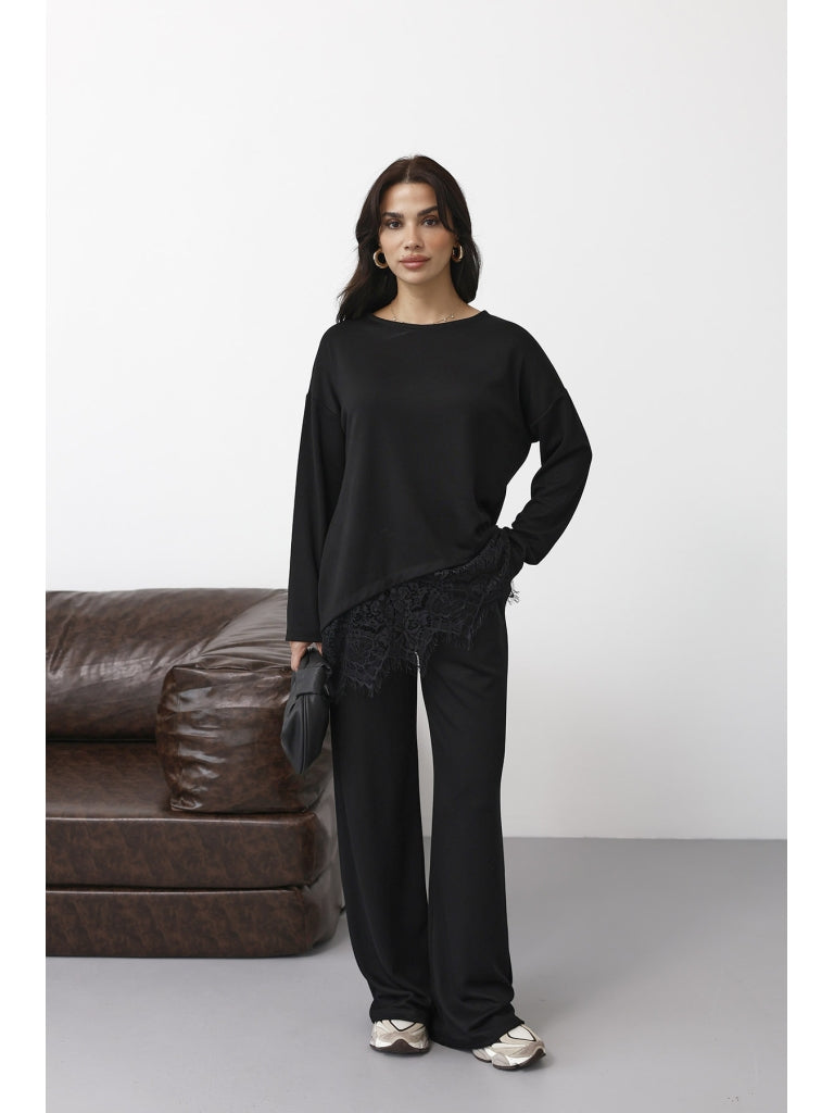 Siyah Etek Ucu Dantelli Modal Takım 4105-Siyah
