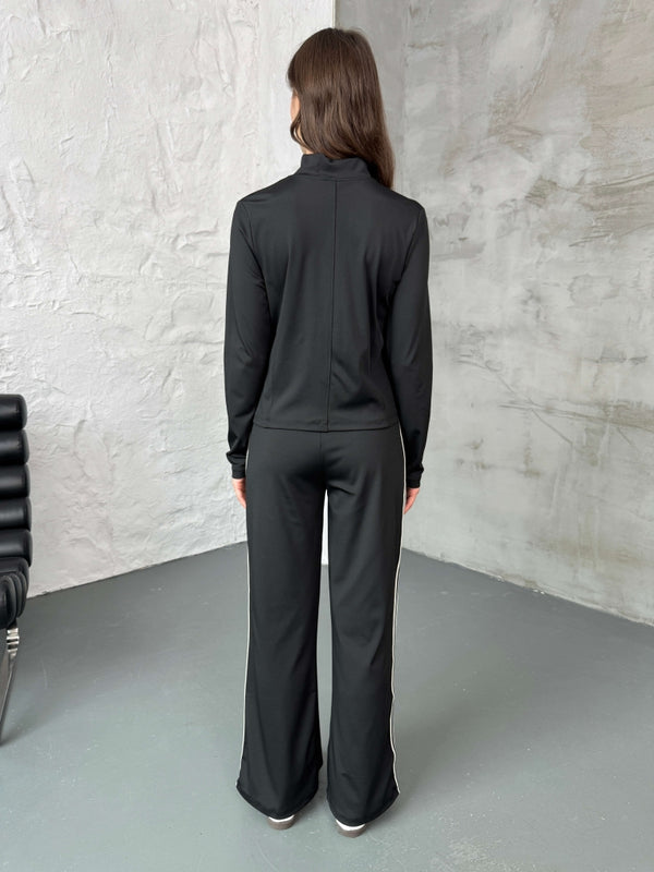 Siyah Şeritli Likralı Eşofman Takımı T006-SİYAH