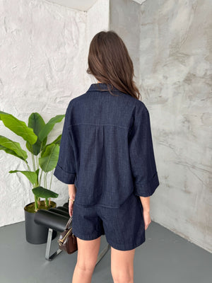 Premium İnce Denim Şort Gömlek Takım