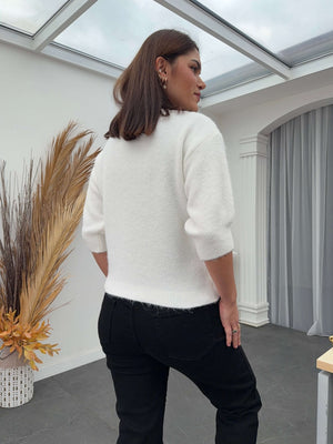 Beyaz Kısa Kol Yıldız Düğmeli Top Hırka 2511-BEYAZ