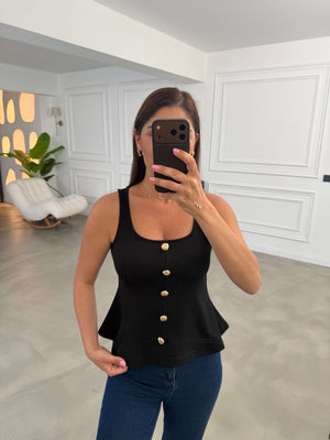 Siyah Gold Düğmeli Bluz 4263-Siyah