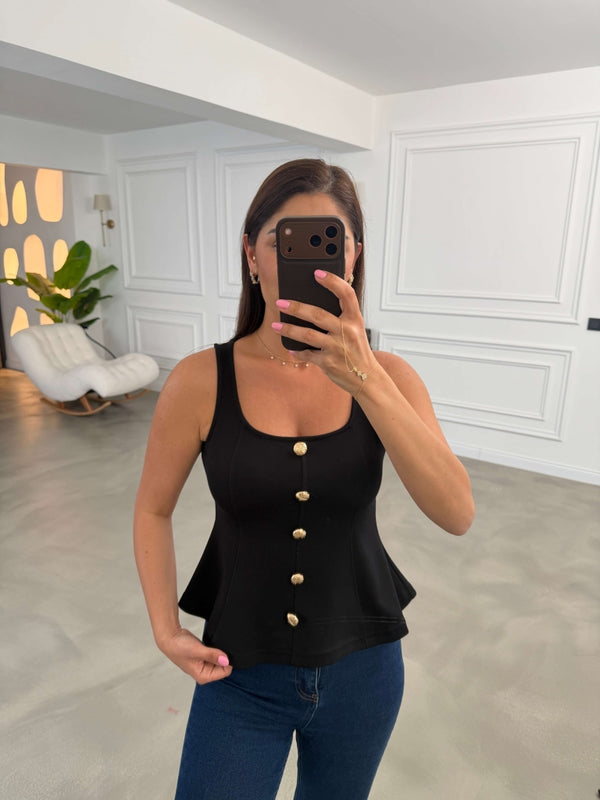 Siyah Gold Düğmeli Bluz 4263-Siyah
